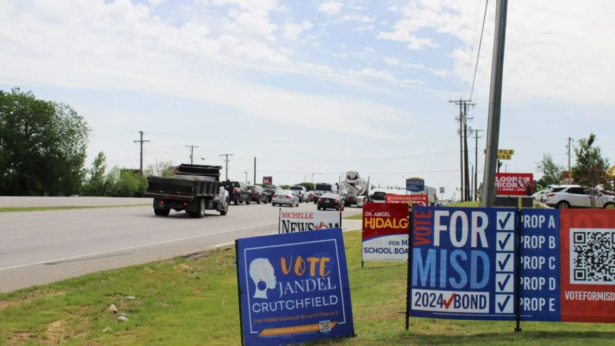 Campaign signs set up along Farm to Market Road 157